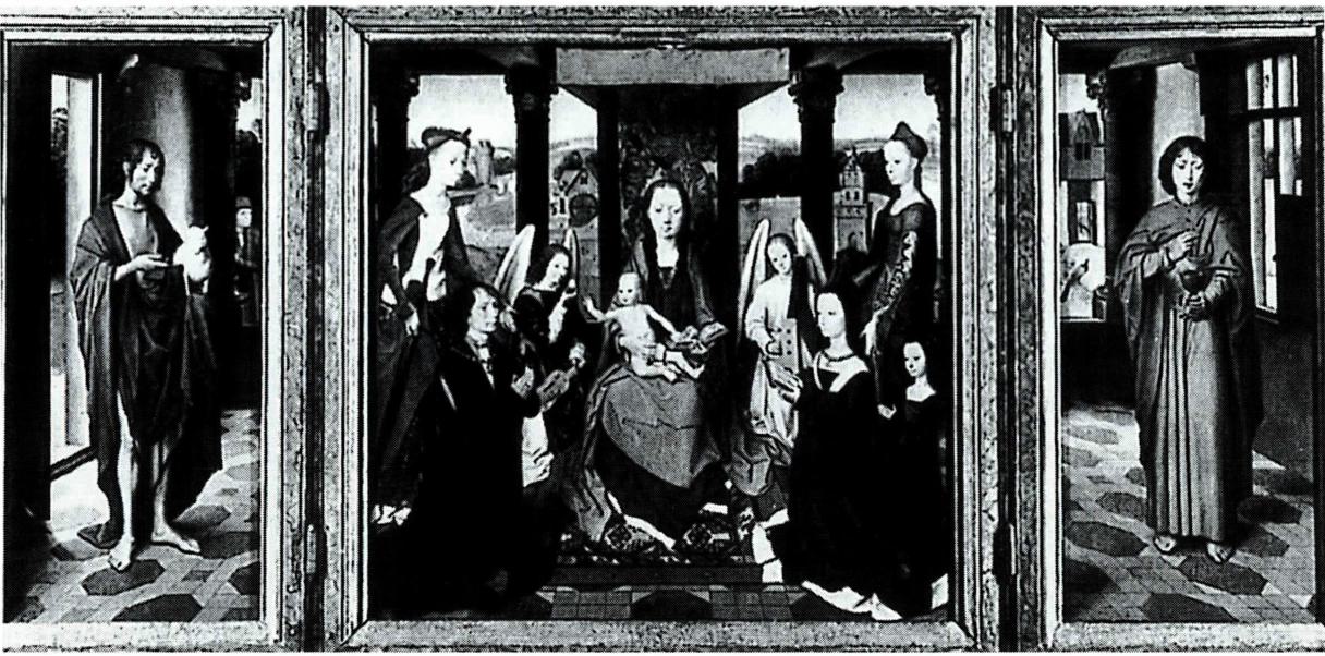 <성인들 및 기증자들과 함께 있는 성모와 아기 예수> (한스 멤링 작).