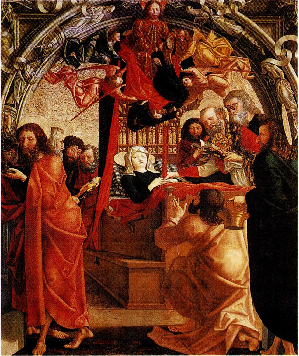 성모의 사망 시기는 예수 승천 후 3일 혹은 50일 등 의견이 다양하나(왼쪽) 성모 승천 교리는 교회의 정통 가르침이다.