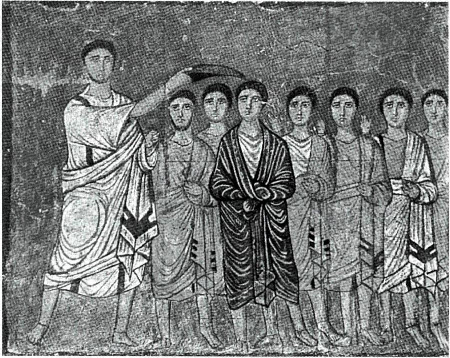 다윗에게 기름을 부어 하느님이 뽑은 왕임을 선언하는 사무엘.