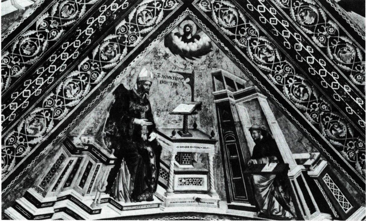 자신의 작품을 구술하고 있는 성 아우구스티노.