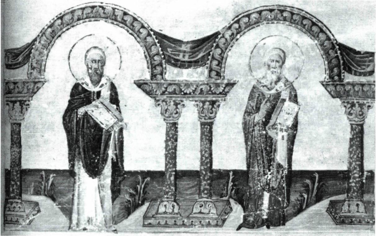 성 바오로 지하 성당 외벽에 남아 있는 알렉산드리아의 치릴로(프레스코화) .