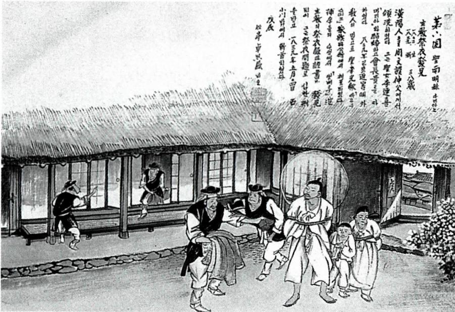 앵베르 주교의 제의가 발각되어 심한 고문을 받은 남명혁 다미아노(탁희성 작).