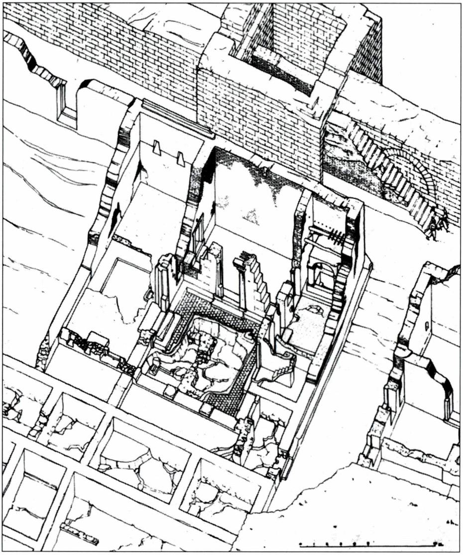 두라-에우로포스에서 발견된 사가 성당의 구조.