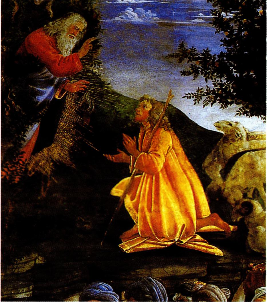 하느님을 두려워하여 그분의 목소리를 들으면 죽는다고 믿었다(보티젤리 작) .