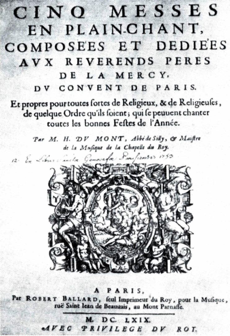 1669년 뒤몽이 작곡한 <다섯 곡의 미사곡> 표지.