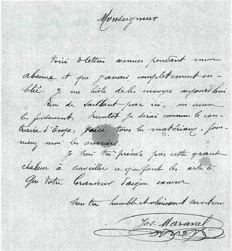 뮈텔 주교에게 수녀원 기초 공사가 진행 중임을 보고한 마라발 신부의 편지.