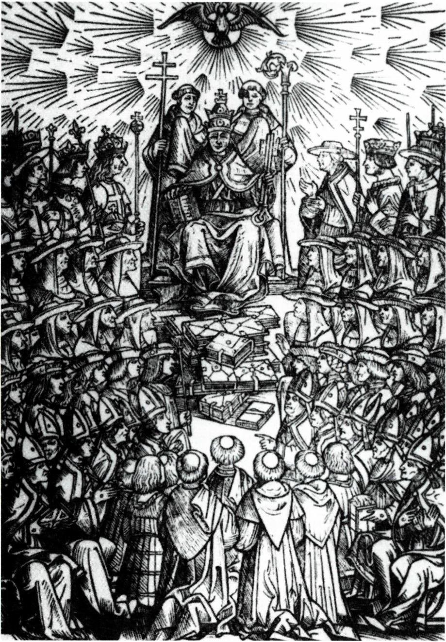 1511년에 발행된 <바젤 공의회 교령집》 속표지 그림.