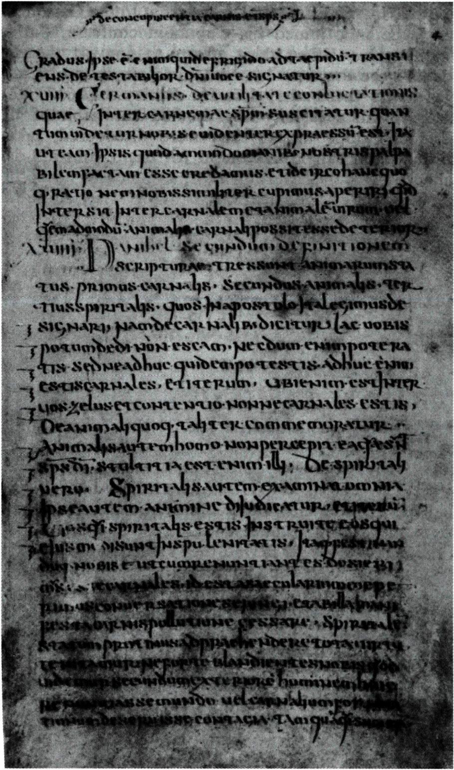 8세기경에 쓰여진 가시아노의 《담화집》 제4권의 일부.