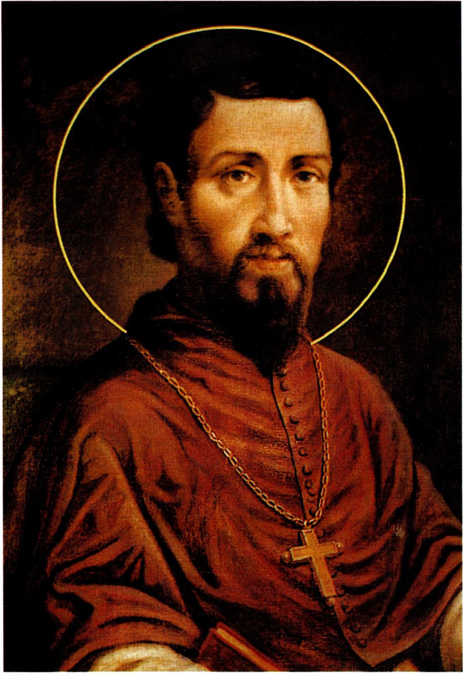 성 베르뇌 주교(왼쪽)와 그가 사용하였던 성합.