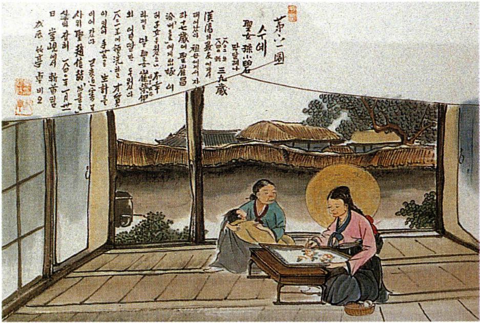 수를 놓는 솜씨가 뛰어났던 손소벽 막달레나(탁희성 작).