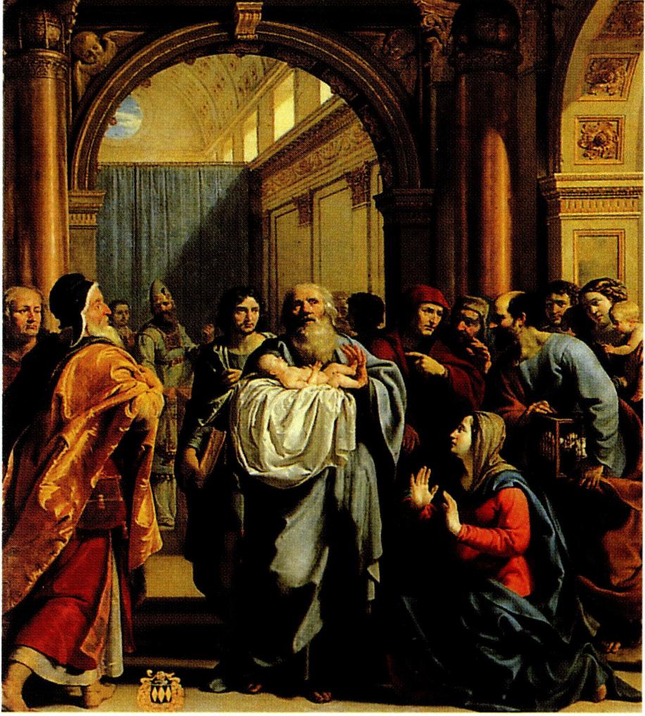 예루살렘 성전에서 아기 예수를 안고 노래를 부르는 시므온.