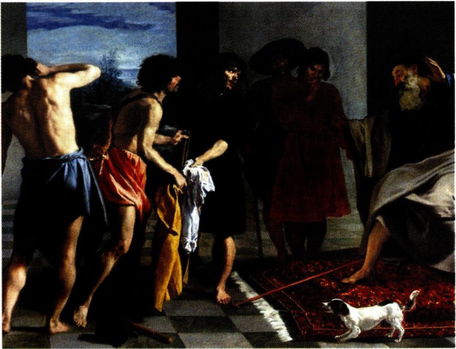 요셉을 팔아 버린 형제들이 가져온 그의 옷을 보고 놀라는 야곱.