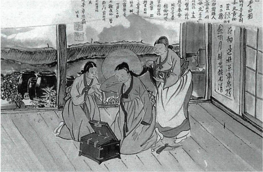 머리를 올려 동정을 지킨 성녀 원귀임 마리아(탁희성 작) .