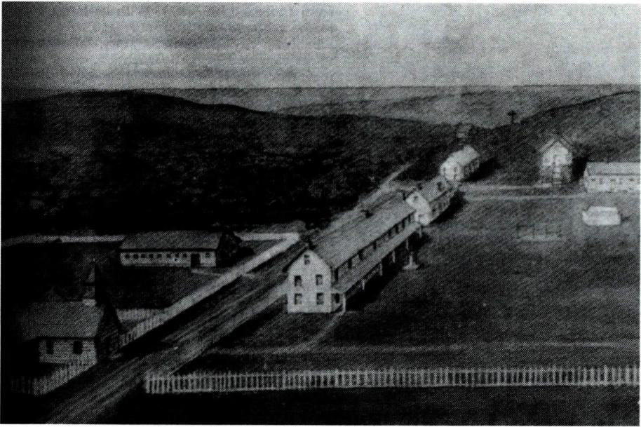 19세기경 켄사스의 선교지(왼쪽)와 1792년 캘리포니아에 세워진 선교지.