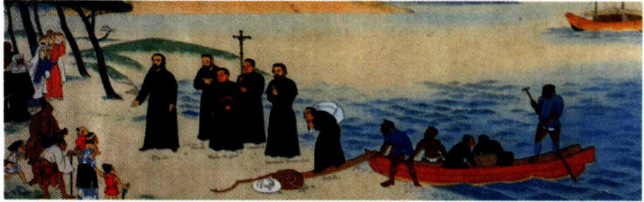 일본에 도착한 사베리오와 그 일행.