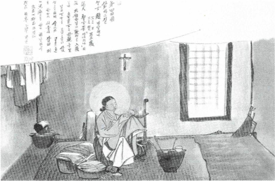 길쌈과 바느질로 가족들을 부양한 조 막달레나(탁희성 작).