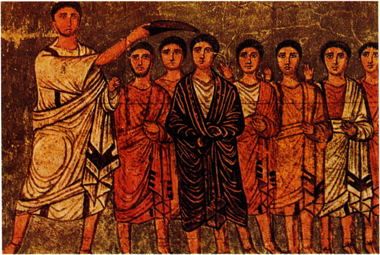 다윗에게 기름을 부어 주는 사무엘 .