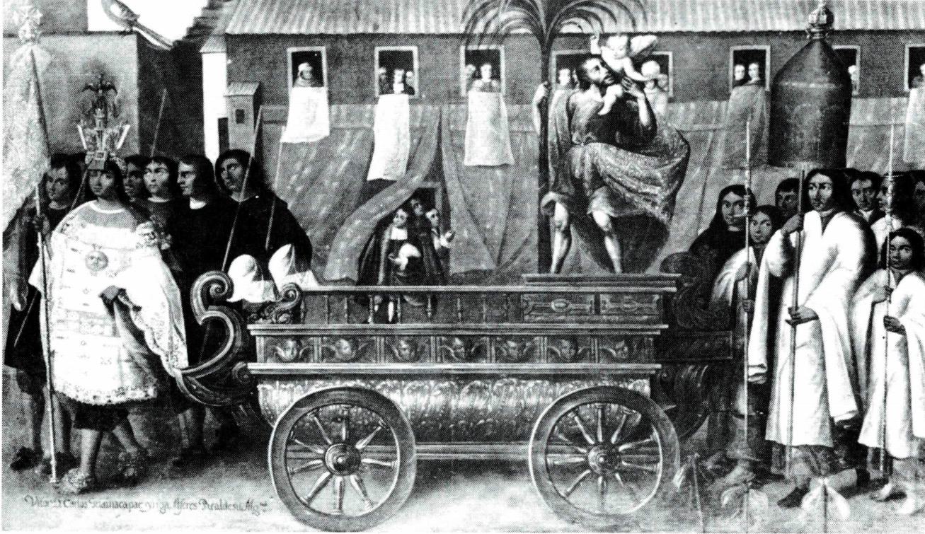 페루 성 크리스토포로 본당 신자들의 시가지 행렬(1960년경) .