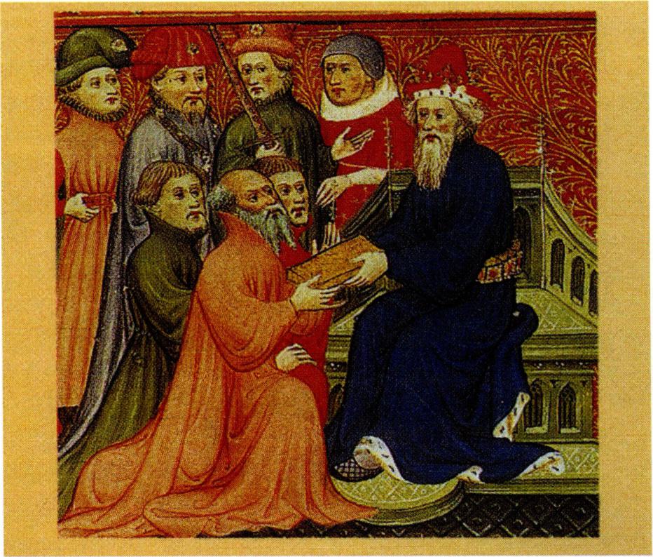 쿠빌라이 칸을 알현하고 통행증을 받는 마르코 폴로.