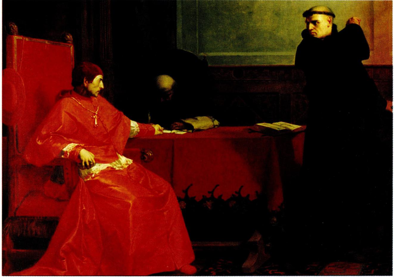 아우크스부르크 청문회에서 가예타노 추기경에게 자신의 주장을 역설하는 루터(1518년)