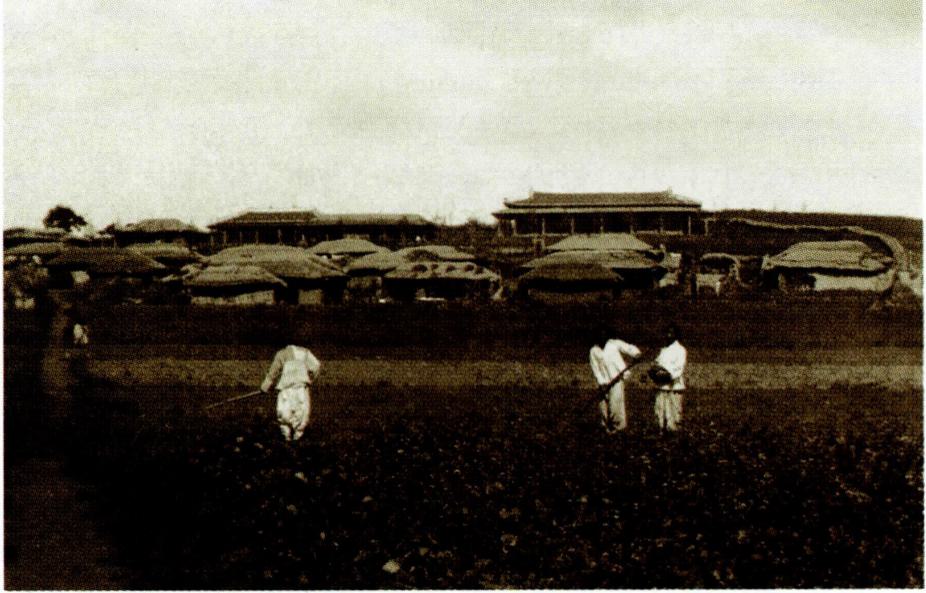 마렴과 머내 사이의 언덕에 세워진 매화동 성당 전경