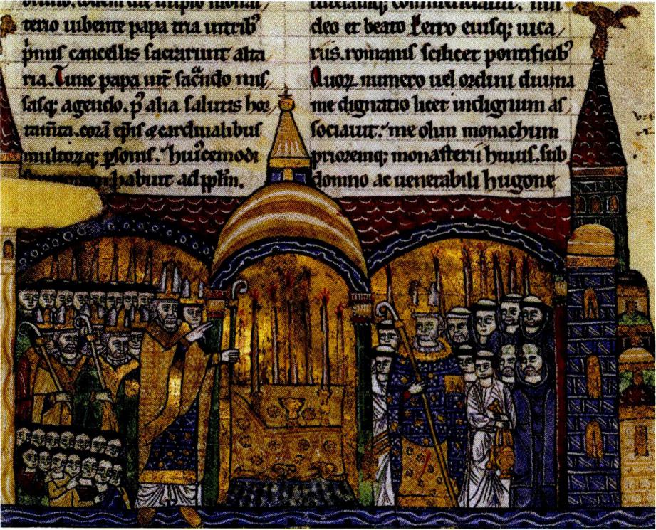 교황 우르바노 2세에 의해 봉헌된 클뤼니 성당(그림 오른쪽이 성 후고) .